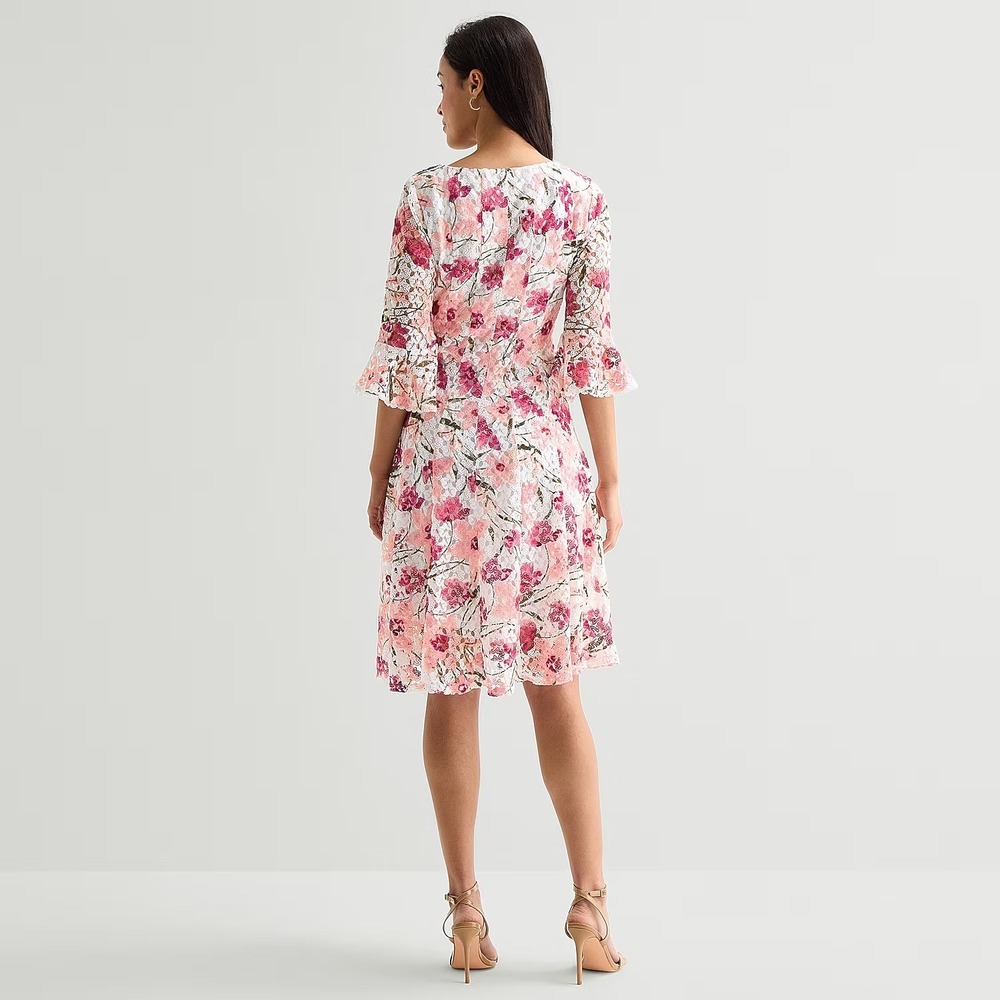 MSRP $89 Rabbit Rabbit Rabbit Design Womens 18 Blush Floral Dress Round Neck - Picture 7 of 8